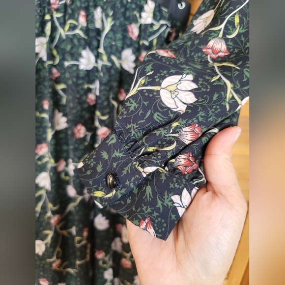 Topshop, Woodland Floral Lattice Waist Dress, Green/Black, Size 4 - Picture 6 of 11